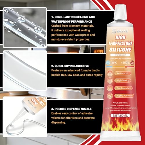Clear High Heat Silicone Sealant Set, High Temp Silicone Sealant 100ml