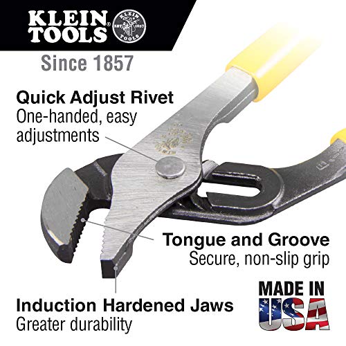 Klein Tools D502-12 Pump Pliers, Dipped 12-Inch Tongue and Groove, Yellow