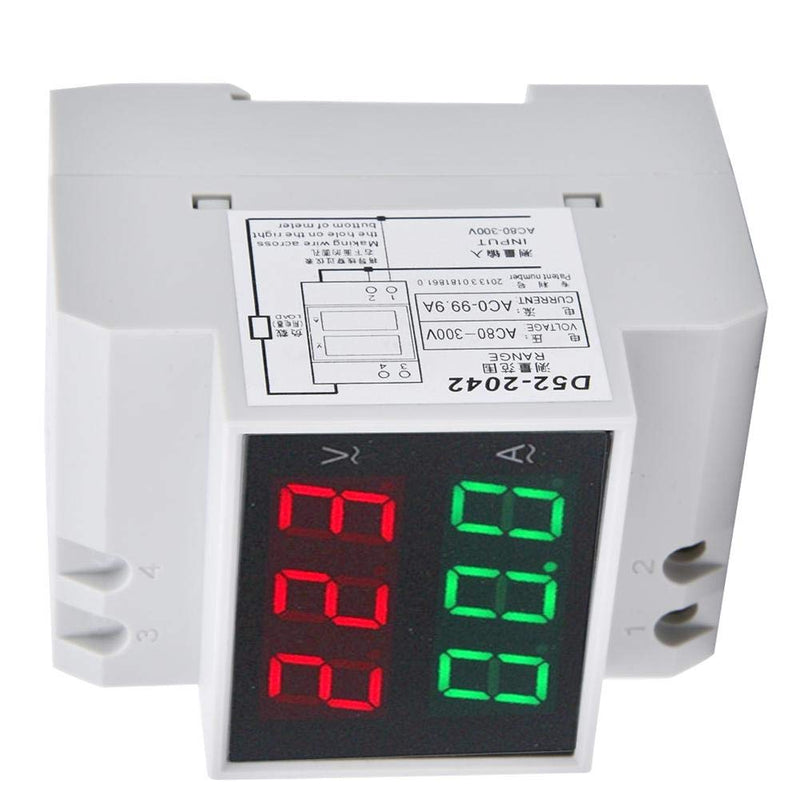 DIN Rail Voltage Ampere Meter, AC80-300V AC0-99.9A Multi-Functional Digital Din Rail Current Voltage Power Meter Ammeter Voltmeter, Din Rail Led Display Digital AC Voltmeter