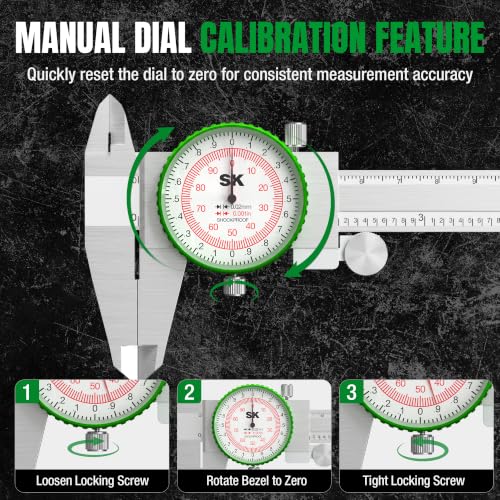 SK Dial Caliper, 6"/150mm Caliper Measuring Tool, ±0.001"/0.03mm Accuracy