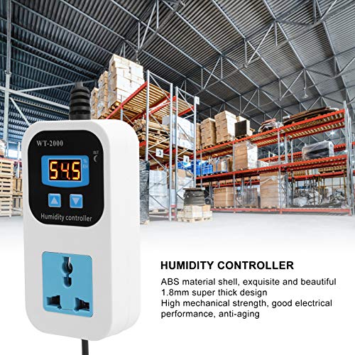 Digital Humidity Controller WT-2000, Plug in Humidistat with Sensor, 0.1% RH Accuracy, 110-220V Outlet Switch for Humidifier Dehumidifier, Greenhouse, Home, Mushroom