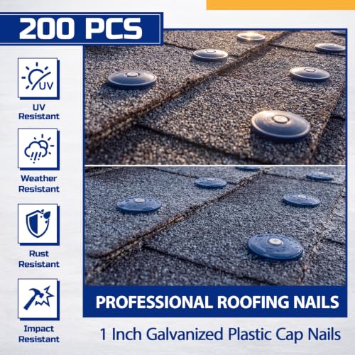 Junkin 200 Pack Plastic Cap Nails, 1 Inch Round Roofing Nails,Blue Blue