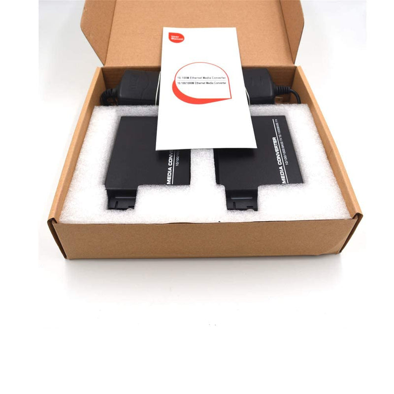 Gigabit Ethernet Fiber Media Converters, A Pair of 10/100/1000M RJ45 to 1000M Bi-Directional Single-Mode SC Fiber, up to 20Km(12.4mi)
