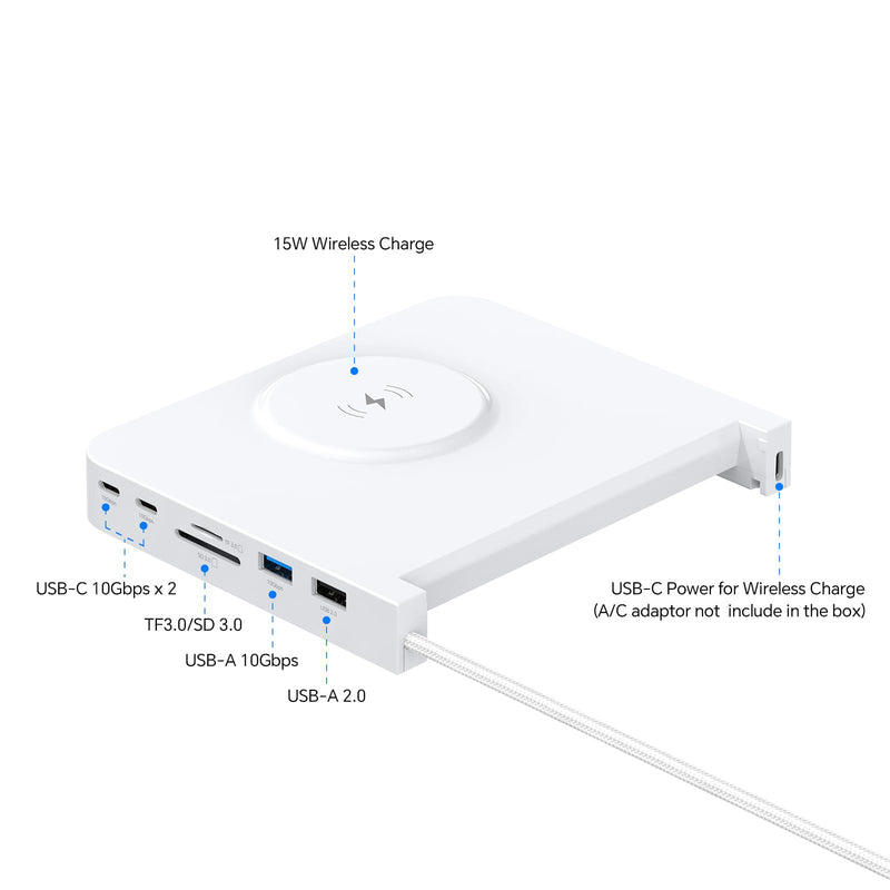USB-C Hub for iMac, Docking Station with SD/TF 3.0, 2× USB-C 10Gbps, 1× USBA 10Gbps, 1×USB2.0, 15W Wireless Charging (External Power Required) | iMac Accessories