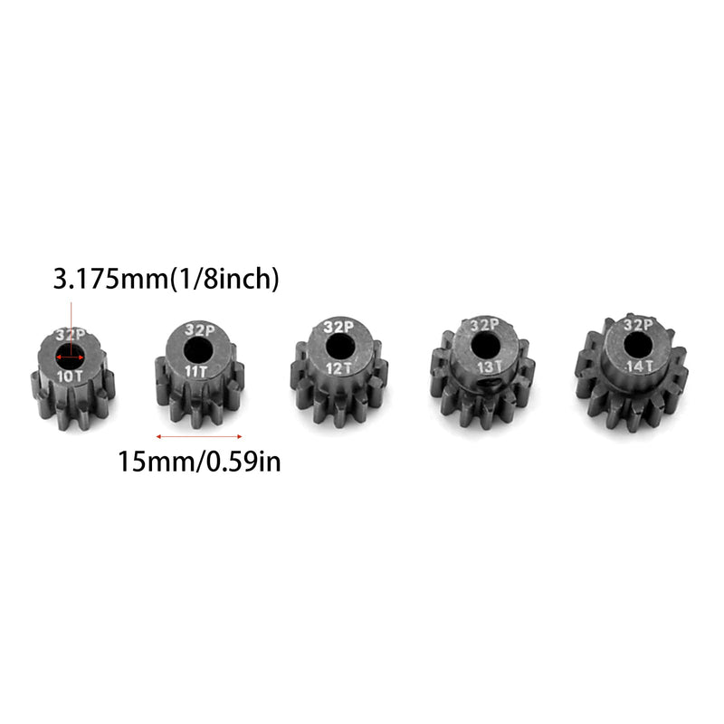 32P Hardened Pinion Gear Set 1/8inch Hole Metal Pinion Gear 10T 11T 12T 13T 14T 3.175mm RC Motor Pinion Gear Kit for 1/10 RC Car 10 11 12 13 14T