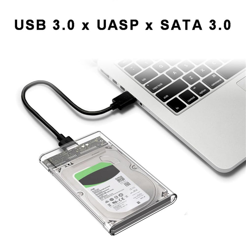 Transparent 2.5-inch Hard Drive Enclosure, USB 3.0/USB 3.1 to SATA III External Hard Drive case Adapter, SSD and HDD 9.5mm/7mm, Compatible with PS4, Xbox, PC, TV, and Laptop, Tool-Free Installation USB 3.1 Silver Adapter