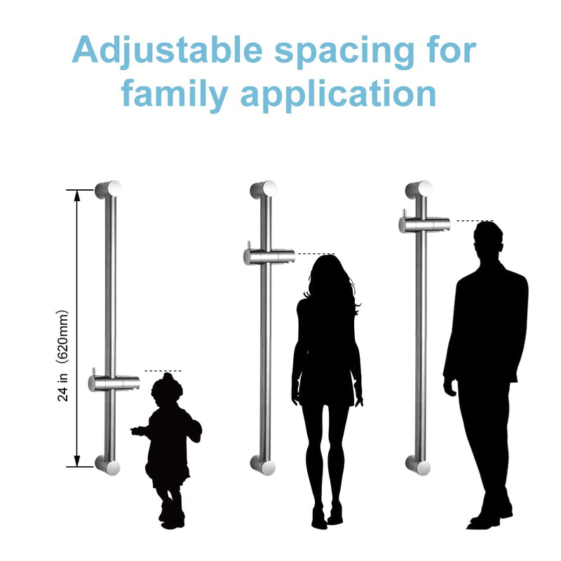 OFFO Shower Slide Bar 24 in Segmental Slide Bar Adjustable Installation Distance 18-24 in with 360° Adjustable Handheld Shower Head Holder for Bathroom, Screw Wall Mounted, Chrome Finish