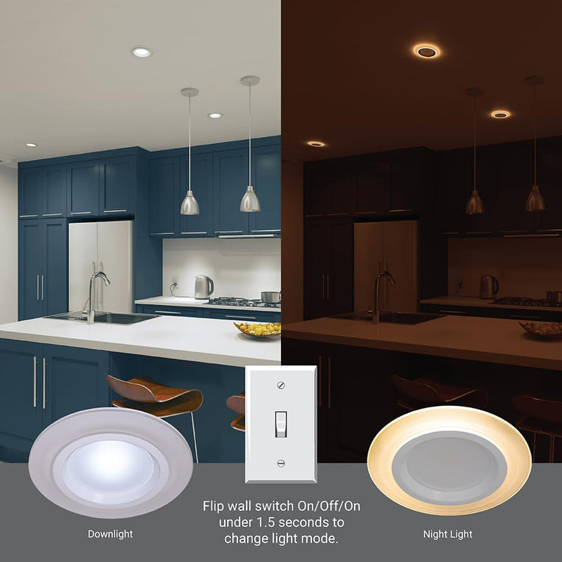 HALO RL Night Light 5/6 in LED Recessed Downlight with Night Light Mode, 1000 Lumens, Selectable CCT 2700K-5000K, Dim-to-Warm, Matte White - RLNL56109FSD2W1EWH 5/6 inch