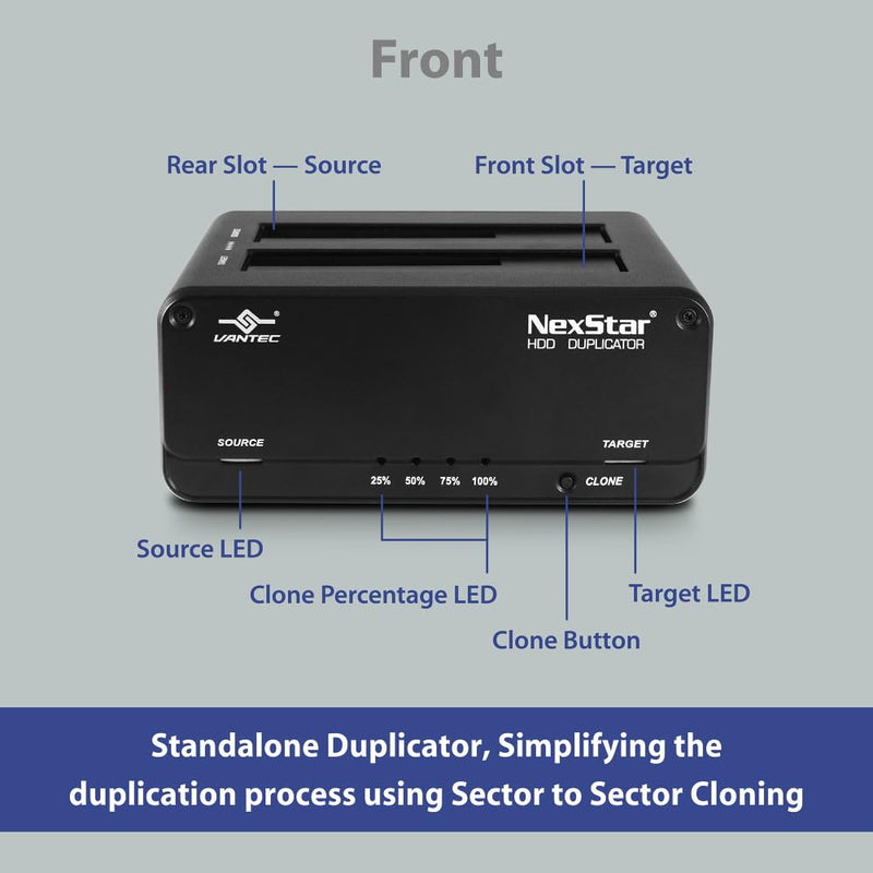 NexStar JX, USB 3.2 Gen1, Dual Bay Dock for SATA III Drive with Clone Function, USB 3.2 Gen1 (NST-D258S3-BK),Black