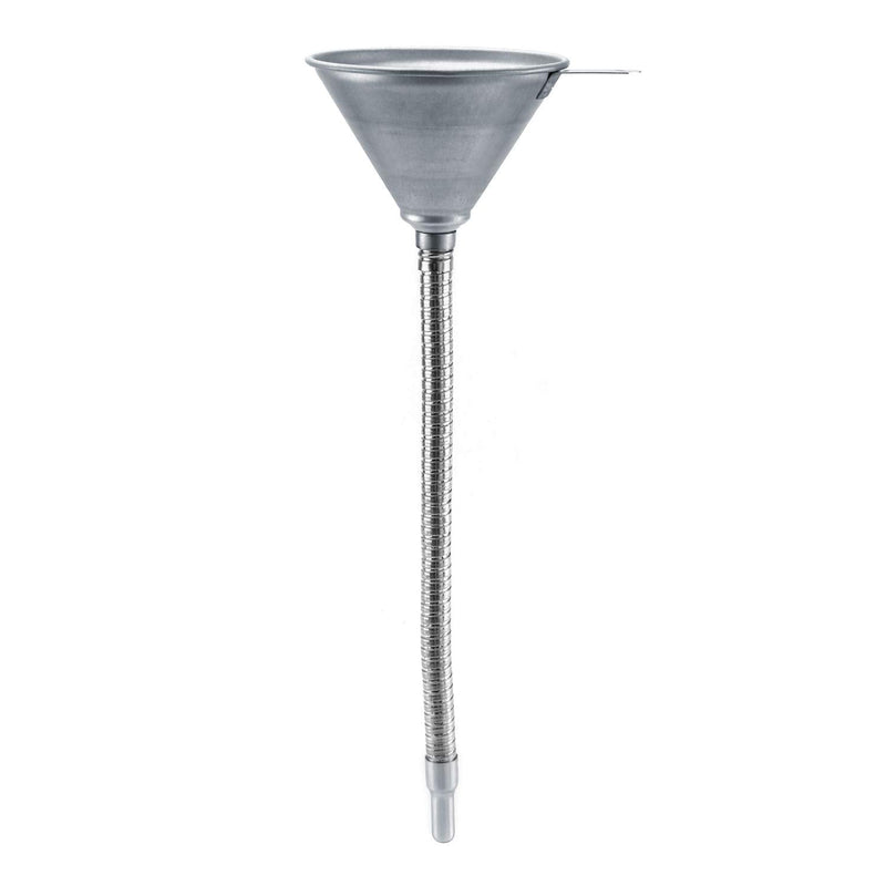 QWORK Spout Funnel with 14-9/16" Long Flexible Hose and Strainer, Steel Universal Priming Funnel for All Oils,Diesel Fuel and Other Liquids 14-9/16"