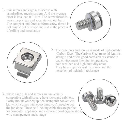 Cage Nuts and Screws, DYWISHKEY 60Set Square Hole Hardware Cage Nuts & Mounting Screws Washers for Server Rack and Cabinet (M5 x 16mm, M6 x 16mm, M6 x 20mm) Pest repeller Model BH-2 Ver.101