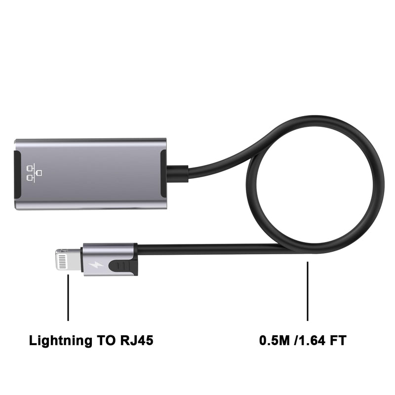 [Apple MFi Certified] LAN Network Lightning to Ethernet Adapter for iPhone | 1.6ft RJ45 Ethernet Adapter with 8Pin Compatible for iPhone 14/13/12/11/XS/XR/8/7/6/iPad/iPod,Plug and Play LBlack