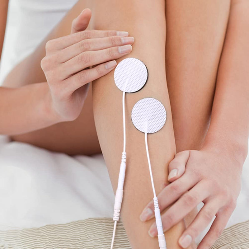 LotFancy TENS Unit Electrode Pads, 40PCS Round Electrodes Pads, 1.25" Reusable TENS Pads for EMS Muscle Stimulator, with 2.0 mm Pigtail Connectors 40 Count (Pack of 1)