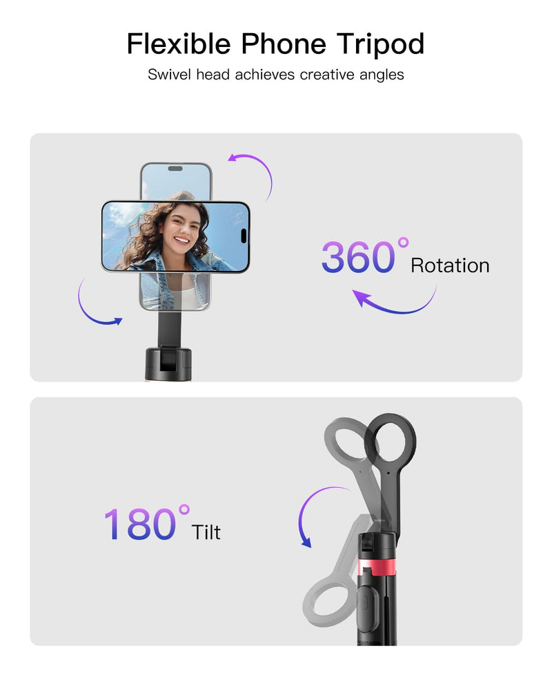 Magnetic Phone Tripod for iPhone, 70" 1s Open Selfie Stick with Remote | MagSafe compatible phone stand for iPhone & Android, portable for selfies, recording and live streaming Black