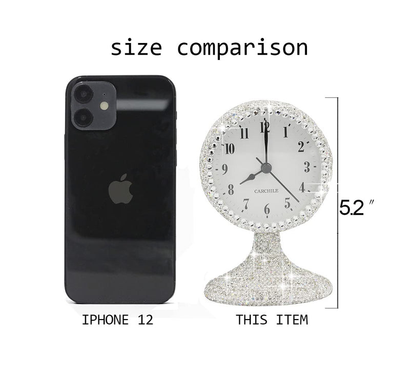Luxury Rhinestone Small Alarm Desk Table Clock Morning Call Handmade Fashion Design for Bedroom Houseroom Living Room Cute As Gift AR (Silver) Silver