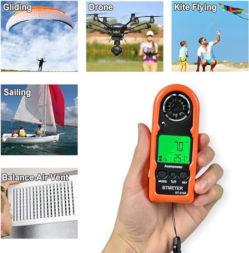 BTMETER Anemometer Handheld Wind Speed Meter BT-816B (Range: 0.2–67 MPH) Orange