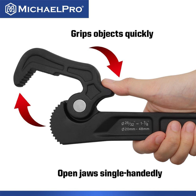MichaelPro Self Adjusting Pipe Wrench, 14 Inch Multi-Function Spanner Adjustable Plumbing Wrench, Clamping Diameter Up to 1-7/8 Inch (48mm), Adjusting Wrench with Swivel Head 25/32" – 1-7/8"
