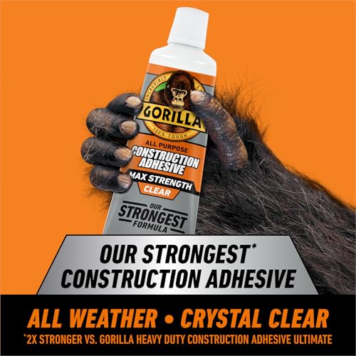 Gorilla Max Strength Construction Adhesive, 2.5 oz (Pack of 3), Clear, Waterproof for Quick Fixes Touch Ups, Bonds Wood Metal Glass Tile Stone Drywall, Indoor Outdoor Gap-Filling Paintable 1 Pack 2.5oz (Pack of 3)
