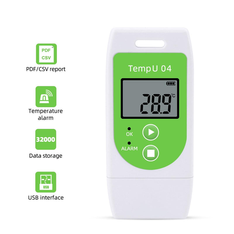 Tzone Temperature Data Logger USB Reusable Temp Recorder Thermometer | TempU04,Digital Industrial Datalogger,32000 Recording,for Refrigerator Freezer Food Storage Shipping,PDF&CSV Reports Temp Data Logger
