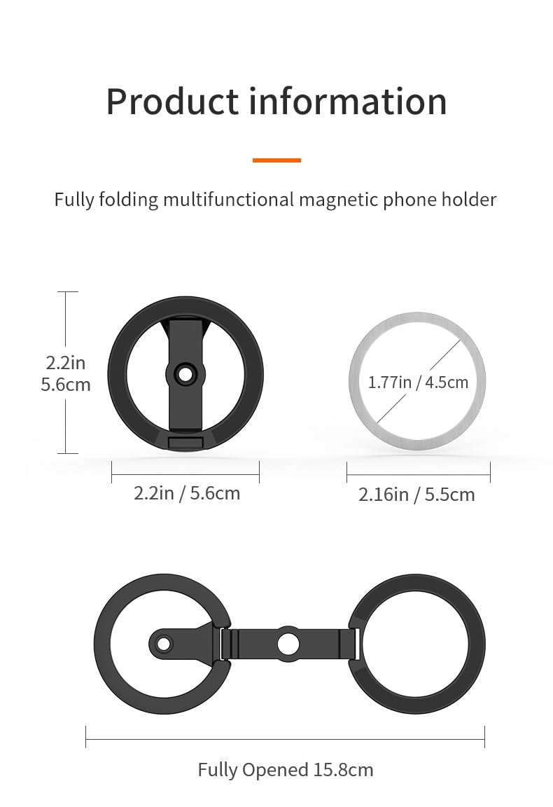 YUHAOS Magnetic Phone Stand, Foldable Double-Sided Cell Phone Holder for Desk, Compatible with iPhone 17 16 15 14 13 12 Pro Max Samsung Galaxy, Zinc Alloy Compact Stand black out