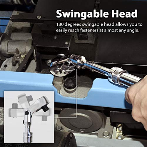 FIRSTINFO F3222NC 3/8-Inch Drive Locking & Flexible Extendable Ratchet Wrench Reversible, Soft-Grip with 72-Tooth Geared Action (Length: 10.2 to 14.1 inches)