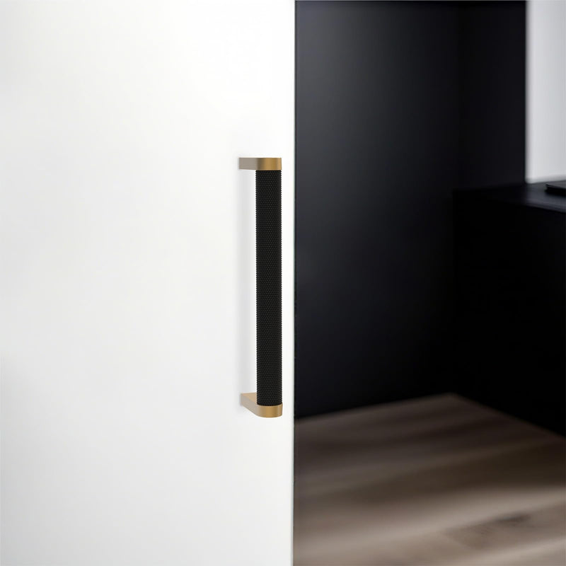 10 Pack Matte Black and Champagne Bronze Cabinet Pulls knurled 5 Inch Hole Centers Kitchen Cabinet Handles Drawer Pulls Cabinet Hardware 5'' Hole Center(128mm) 10