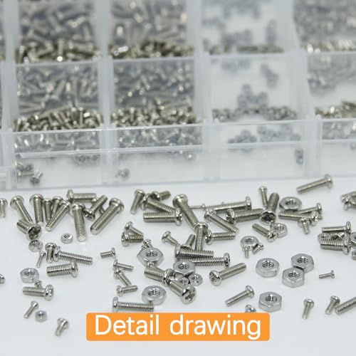 1110Pcs Metric Micro Screws & Nuts Kit, M1 M1.2 M1.4 M1.6 M2 M2.5 M1/1.2/1.4/1.6/2/2.5-1110Pcs