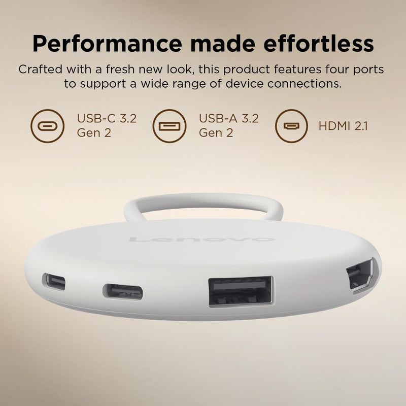 Lenovo Slim USB-C 3.2 Hub, 5-in-1 USB-C Hub with HDMI 2.1 (4K@60Hz), 10Gbps USB-C & USB-A Ports, 100W PD-in (65W Charging), Ultra-Thin Portable Dock with Cable Management for Laptop, Seashell