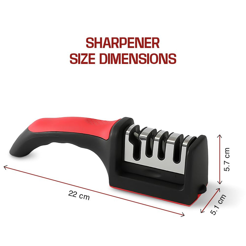 Premium 4-in-1 Knife Sharpening Kit, Kitchen knife sharpener with Anti-Cut Gloves and Extra Sharpening Blade, Red and Black, Professional Grade Kitchen Tool Set