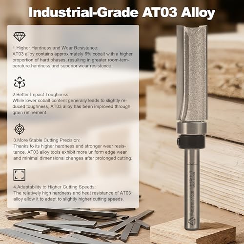 4 Pcs Top Bearing Flush Trim Router Bits 1/4" Shank, Cut Length:1/4", 1/2", 1", 1-1/2", Useful for Template/Pattern Routing of Parts, Joints, Internal Cuts 4 Bits Set - 1/4" Shank