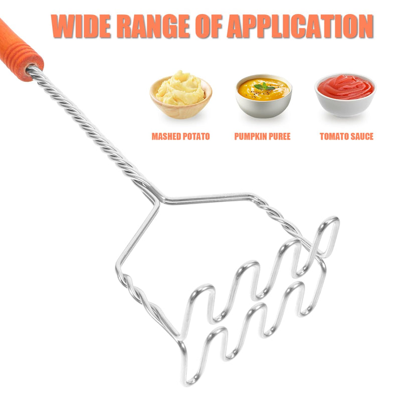 Hemoton Stainless Steel Potato Masher with Non-Slip Handle, Versatile Kitchen Tool for Mashing Potatoes, Vegetables, and Fruits, Dishwasher Safe, 14.56 Inch