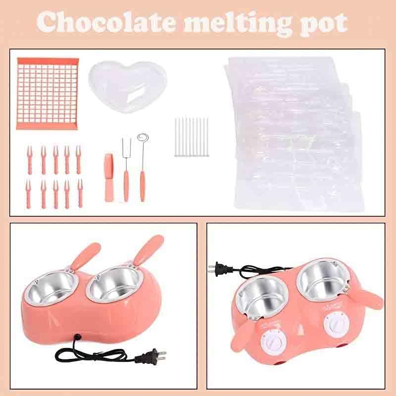 Candy Chocolate Melting Pot Electric Fondue Pot Set Double Chocolate Melting Pot Butter Cheese Melt Warmer Pink for Home Parties with Tool Chocolate Melting Pot Fondue Mini Fondue Candy Maker