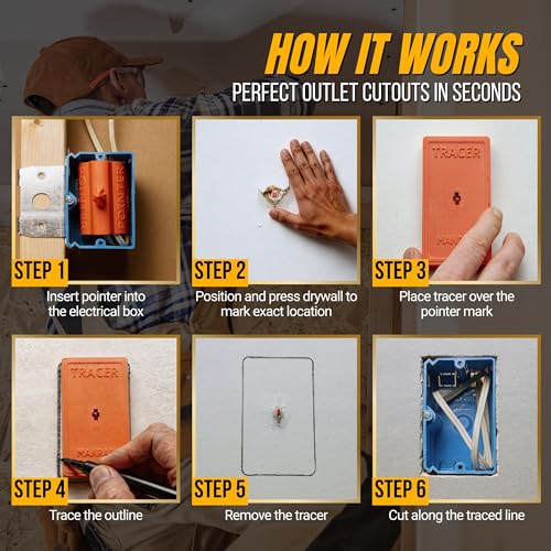 Drywall Outlet Marker Set of 5 - Drywall Electrical Box Locator & Tracer Tool, Outlet Marker for Drywall Installation, Professional Drywall Tool for Accurate Cutouts 1 Tracer & 5 Pointers