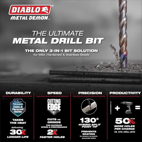 Diablo Metal Demon Drill Bit Set - 1/16" - 3/8" Size Range, 15-Piece
