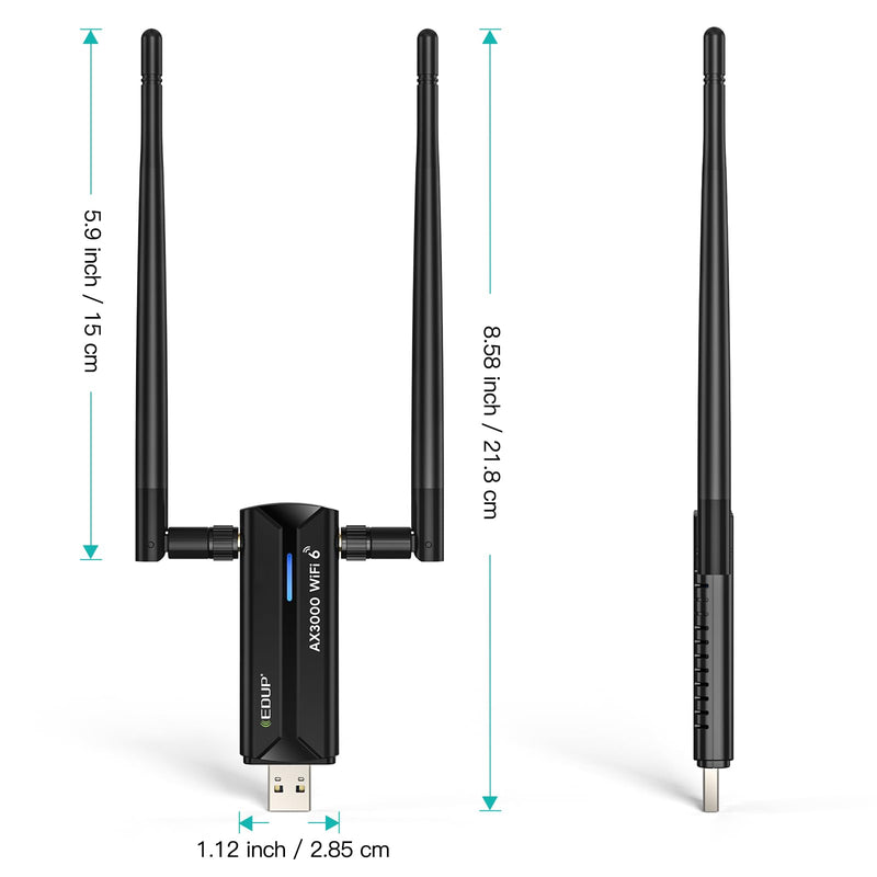 EDUP AX3000M USB 3.0 WiFi 6E Adapter Wireless WiFi Dongle Network Adapter 802.11AX Tri-Band 6GHz/5GHz/2.4GHz Dual 5dBi Antennas for PC Desktop Laptop Compatible with Windows 11/10 64Bits