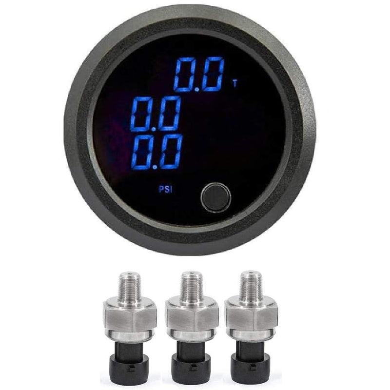 Three Display Pressure Air Pressure Gauge 290 PSI Air Pressure Gauge Kit- for Air Ride Suspension Systems -2Inch 0-290PSI with 3Pcs 1/8NPT Sensors Blue Display for Car & Truck 3 Blue Three Display