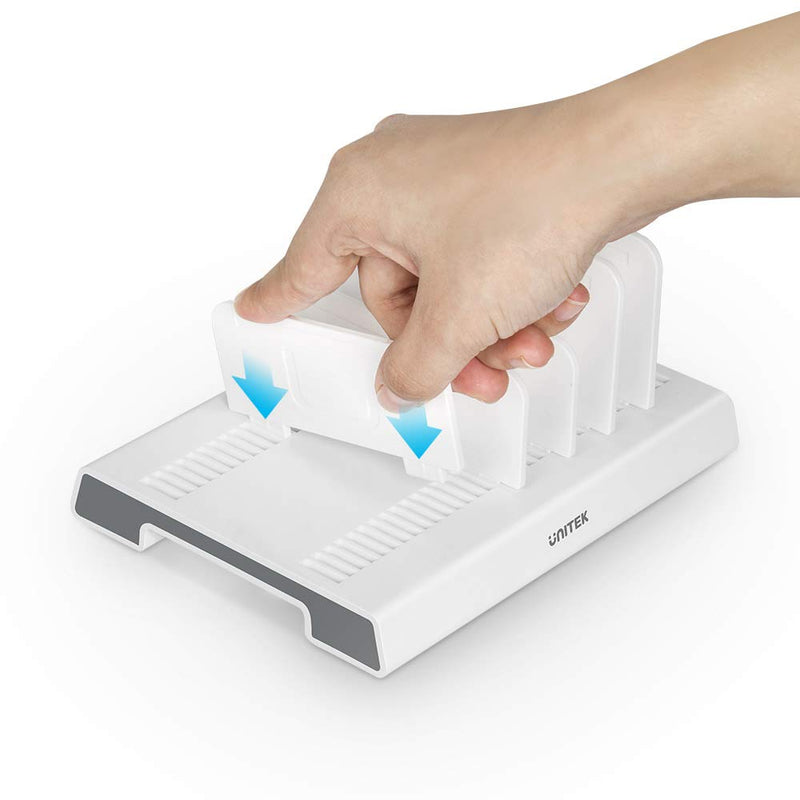 Unitek Adjustable Universal Multi Device Organizer Dock Stand Holder Compatible for iPhone, iPad, Kindle, Fire Tablet, Samsung Galaxy, Google Nexus, Pixel, All Electronic Devices-No Charging Port White, Organizer Stand
