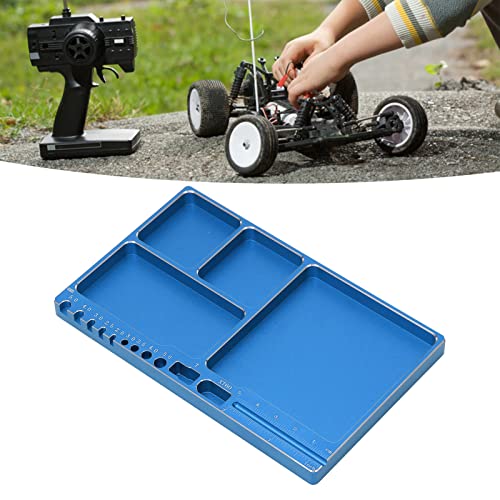 Magnetic Screw Tray, RC Aluminium Alloy Screw Tray, Adsorption Widely Used Magnetic Parts Tool Tray for RC Model Toy Repair Mat Electronic Repair Kit Tool Organizer (Blue) Blue