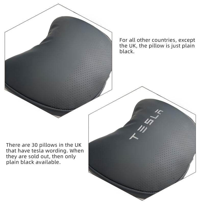 TESBEAUTY Nappa Leather Headrest Pillow 2 Packs for Tesla Neck Pillow Uniquely Designed for Tesla Model Y/3 Neck Support Cushion for People Under 5'7" Invisible Strap Black