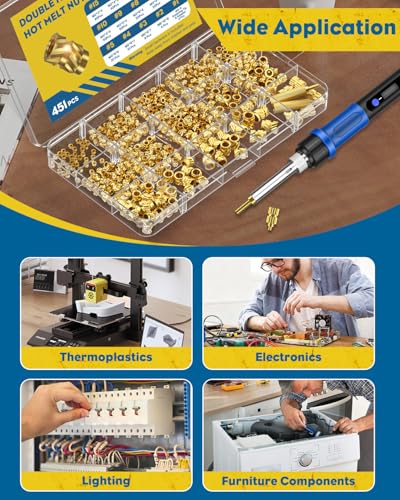 Vibit 451 Pcs Threaded Inserts Set, Soldering Iron Kit 100W for 3D Printing