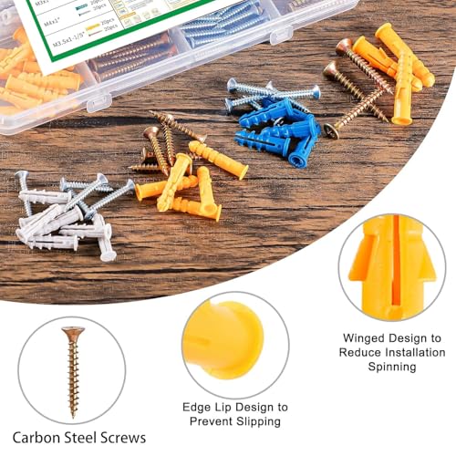 160PCS Wall Anchors and Screws Kit, Picture Hanging Kit for Drywall, Concrete and Brick, Anchor Plugs for Frames, Shelves, Hooks and Wall Decor