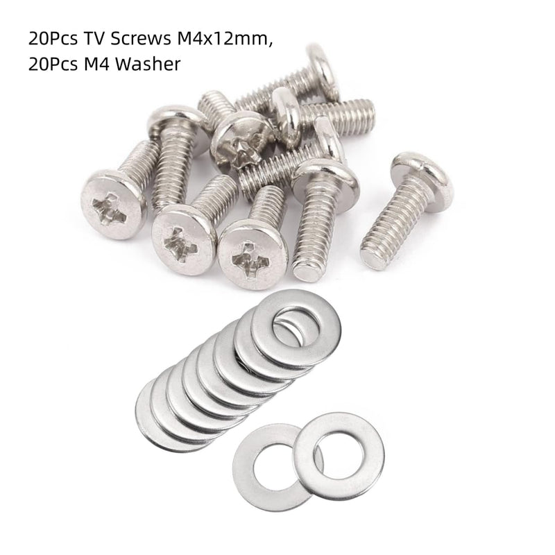 Vesa Screws M4x12mm, 20 Pcs TV Screws,20 Pcs M4 Washer, Phillips Head, Silver Tone