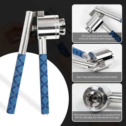 20mm Vial Crimper with 100 Pcs Flip Top Caps and 100 Pcs Self-healing Ports 20 mm Kit