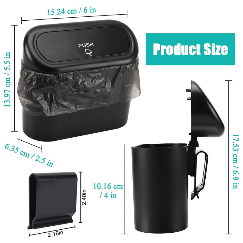 Accmor Car Trash Can with Lid, Leakproof Vehicle Garbage Organizer Holder Bin with 60 Pcs Trash Bags, Mini Auto Dustbin Interior Accessories Storage Container for SUV, Office, Home Black