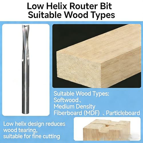 Ruhi DL220 2 Flutes Low Helix Spiral Router Bit Down Cut 2 Pieces CNC end Mill for Wood Carving Engraving 1/4" x 13/16"x 3" Shank 1/4" 2pcs 1/4D*13/16CL*3OL downcut