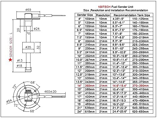 100TECH Fuel Sending Unit 240-33 ohms 14"(360mm) Marine for Boat Vehicle Truck RV Fuel Tank Sending Unit Fuel Water Level Sending Unit Fuel Gas Sender Fuel Water Level Sensor Fuel Gauge Sending Unit 14" 240-33 ohms Sender