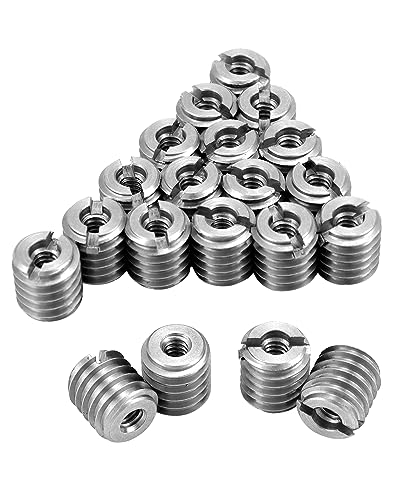 QWORK Stainless Steel Threaded Insert for Hard-Wood, 10-24 Internal Threads 20 Pack 0.5" Long Nut Inserts for Hardwoods, Softwoods, Plywood and Composites