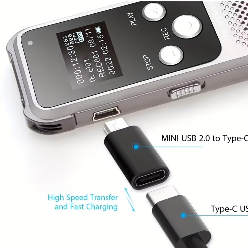 USB-C to Mini USB Adapter, Type-C Female to Mini USB Male, Supports Charge & Data Sync, Compatible with Digital Camera, GPS, Dash Cam, MP3 Player