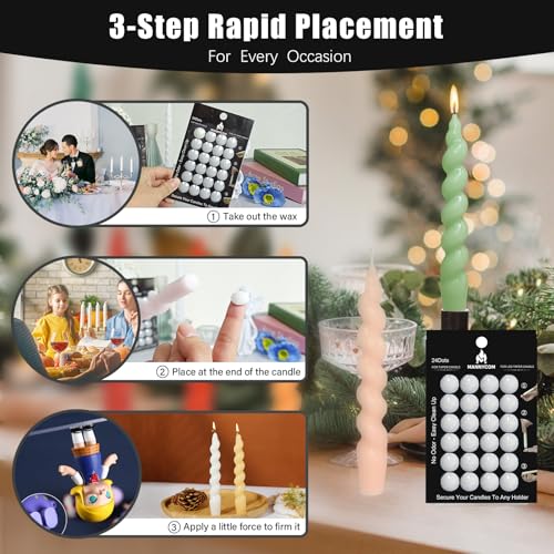Taper Candle Sticky Dots - 24pcs Spiral Candle Sticky Dots Candles Adapter Soft Wax Candle Holder Accessories for Secure Candle Placement - White WHITE-1P