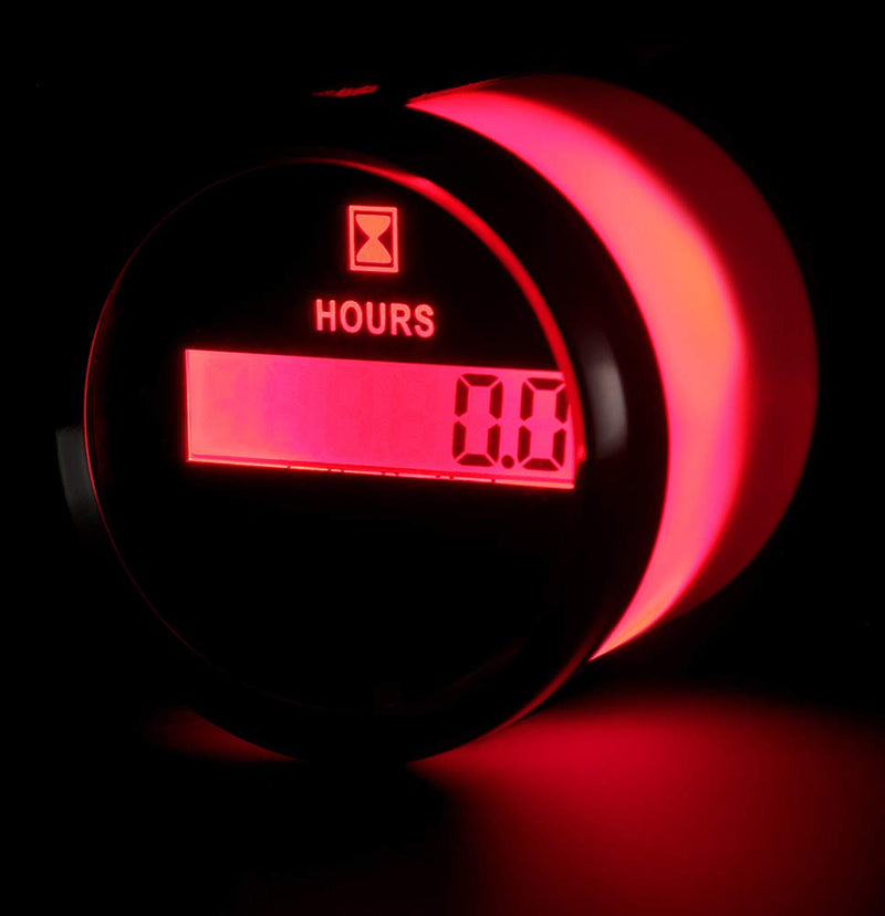 SAMDO 52MM Waterproof 2" Marine Hour Meter Boat Hour Gauge 9-32V with Red Backlight Silver